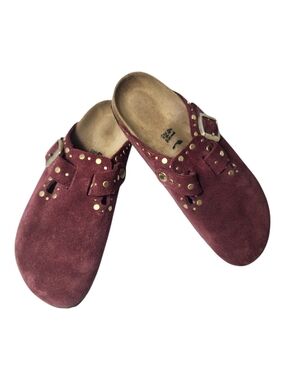 Birkenstock Boston Rivets Studded Buckle Suede Merlot Women’s Clog
